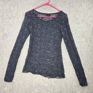 Rue21 Womens Long Sleeve Lace Top Gray Small 65% Nylon 15% Spandex Semi-Sheer